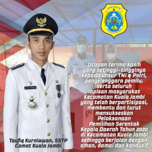 Camat Kuala Jambi Ucapkan Terimakasih ke TNI Polri Pasca Pleno PPK Kuala Jambi